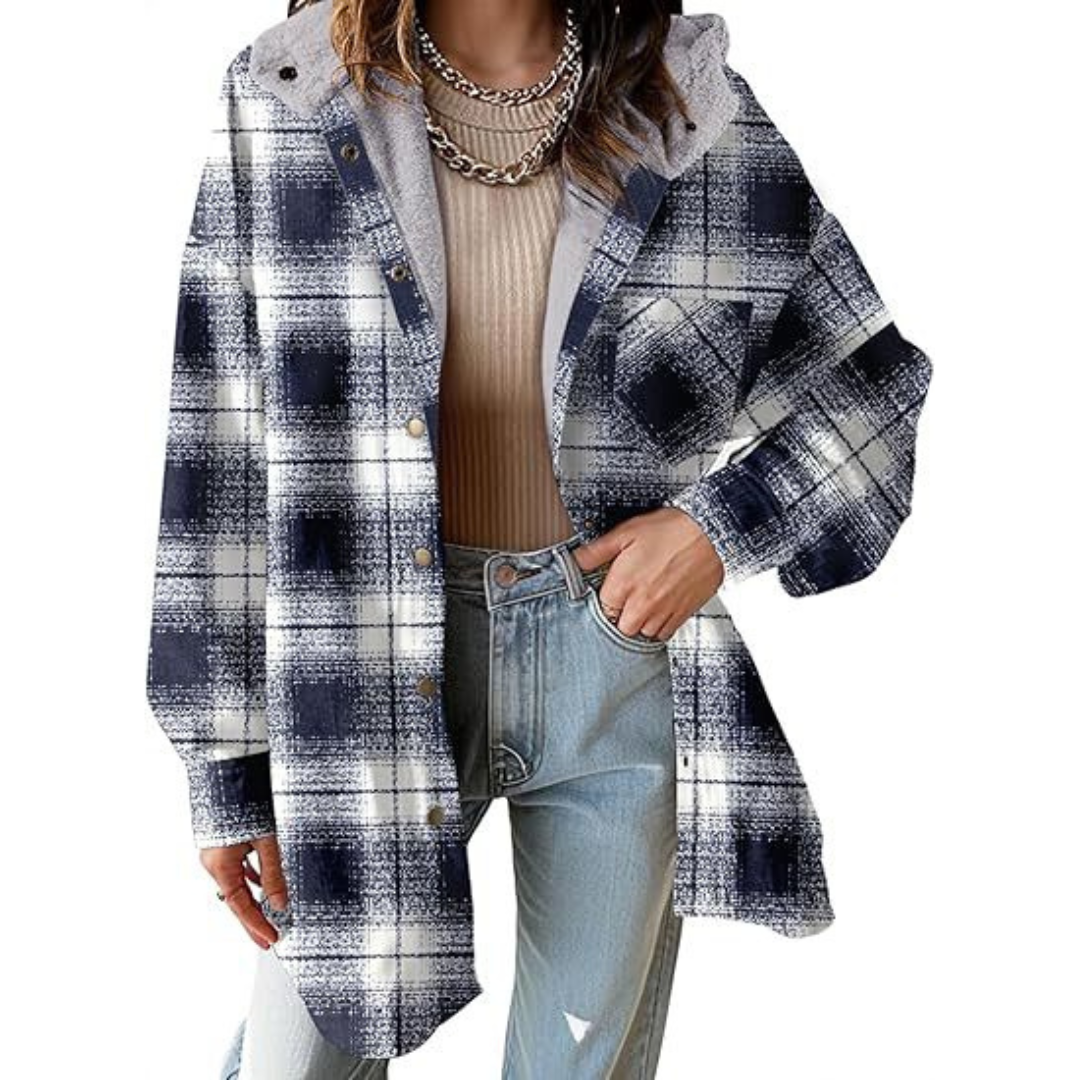 Beatrice – Relaxed Fit Hooded Plaid Jacket