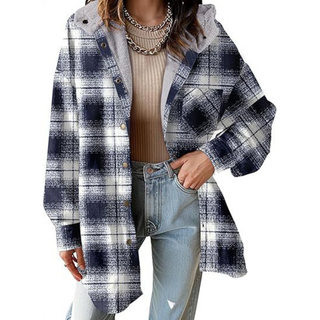 Beatrice – Relaxed Fit Hooded Plaid Jacket