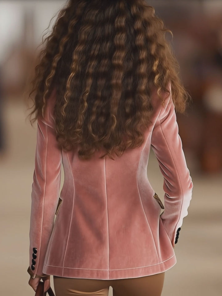 Brunella | Blazer a un bottone con stampa leopardata e cuciture in velluto rosa