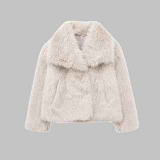 Anthea – Classy Long Sleeve Collared Fuzzy Coat