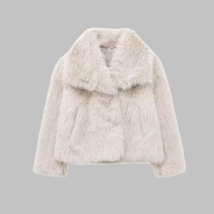 Anthea – Classy Long Sleeve Collared Fuzzy Coat