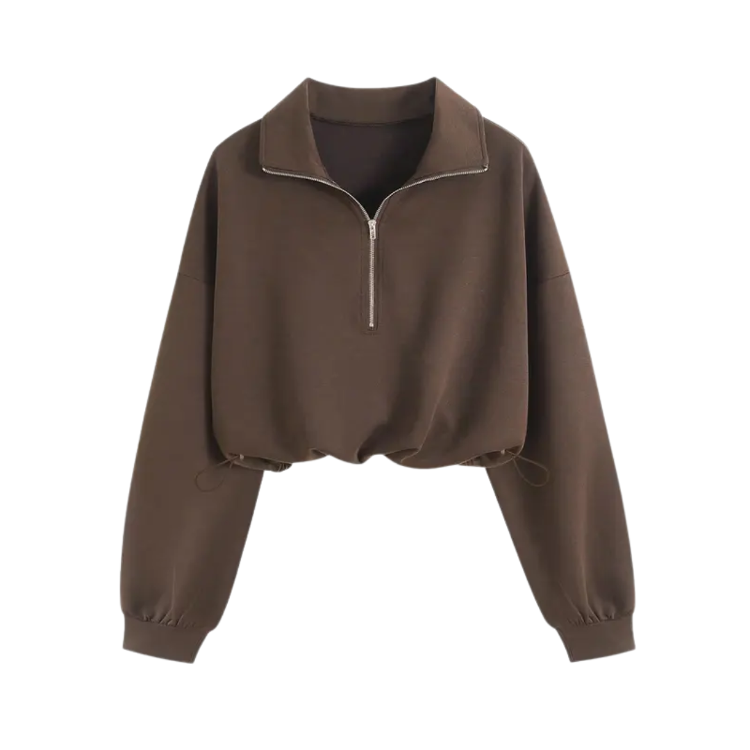 Glenda – Comfortable Half-Zip Drawstring Cropped Sweatshirt