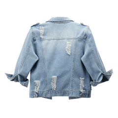 Nancy – Distressed Cropped Washed Denim Jacket
