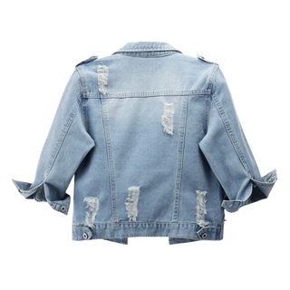 Nancy – Distressed Cropped Washed Denim Jacket