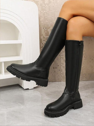 Jean – Knee-High Motorcycle Boots with PU Leather Zip