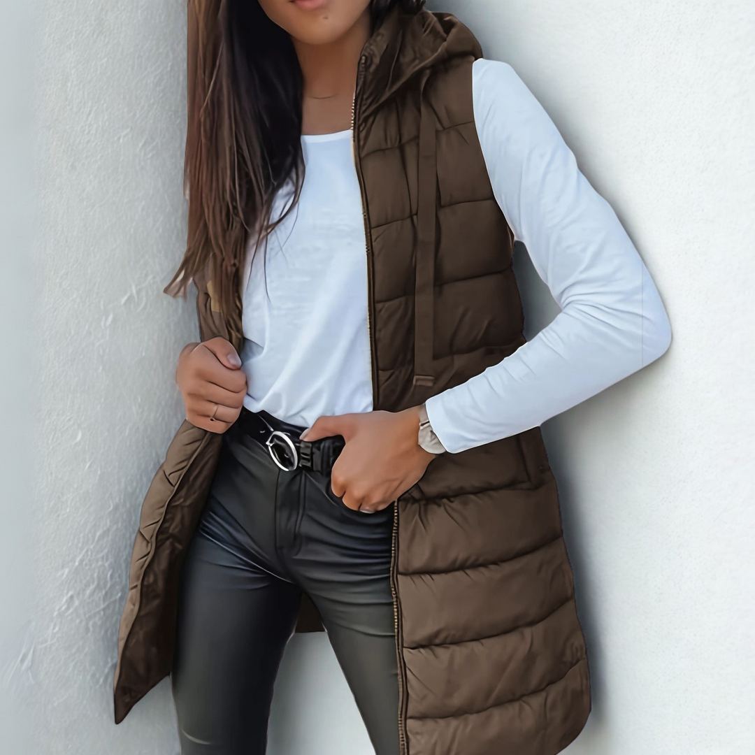 Freda – Casual Sleeveless Hooded Long Puffer Vest