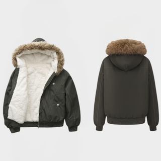 Briony – Elegant Warm Bomber Jacket with Faux Fur Collar and Hood
