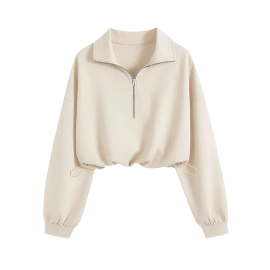 Glenda – Comfortable Half-Zip Drawstring Cropped Sweatshirt