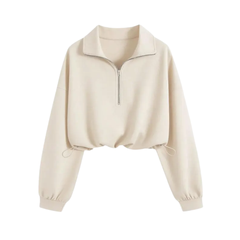 Glenda – Comfortable Half-Zip Drawstring Cropped Sweatshirt