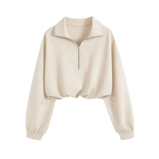 Glenda – Comfortable Half-Zip Drawstring Cropped Sweatshirt