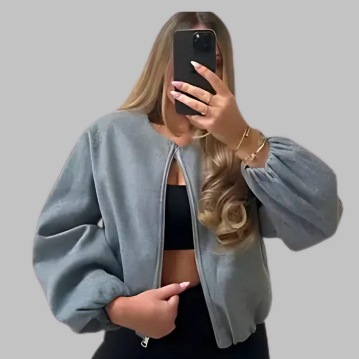 Deirdre – Chic Long Sleeve Zipper Crop Top Jacket