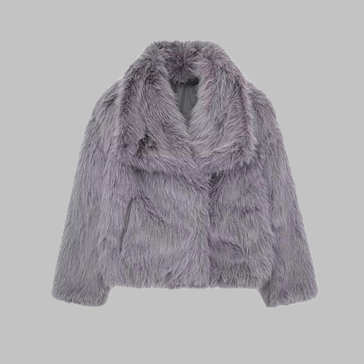 Anthea – Classy Long Sleeve Collared Fuzzy Coat