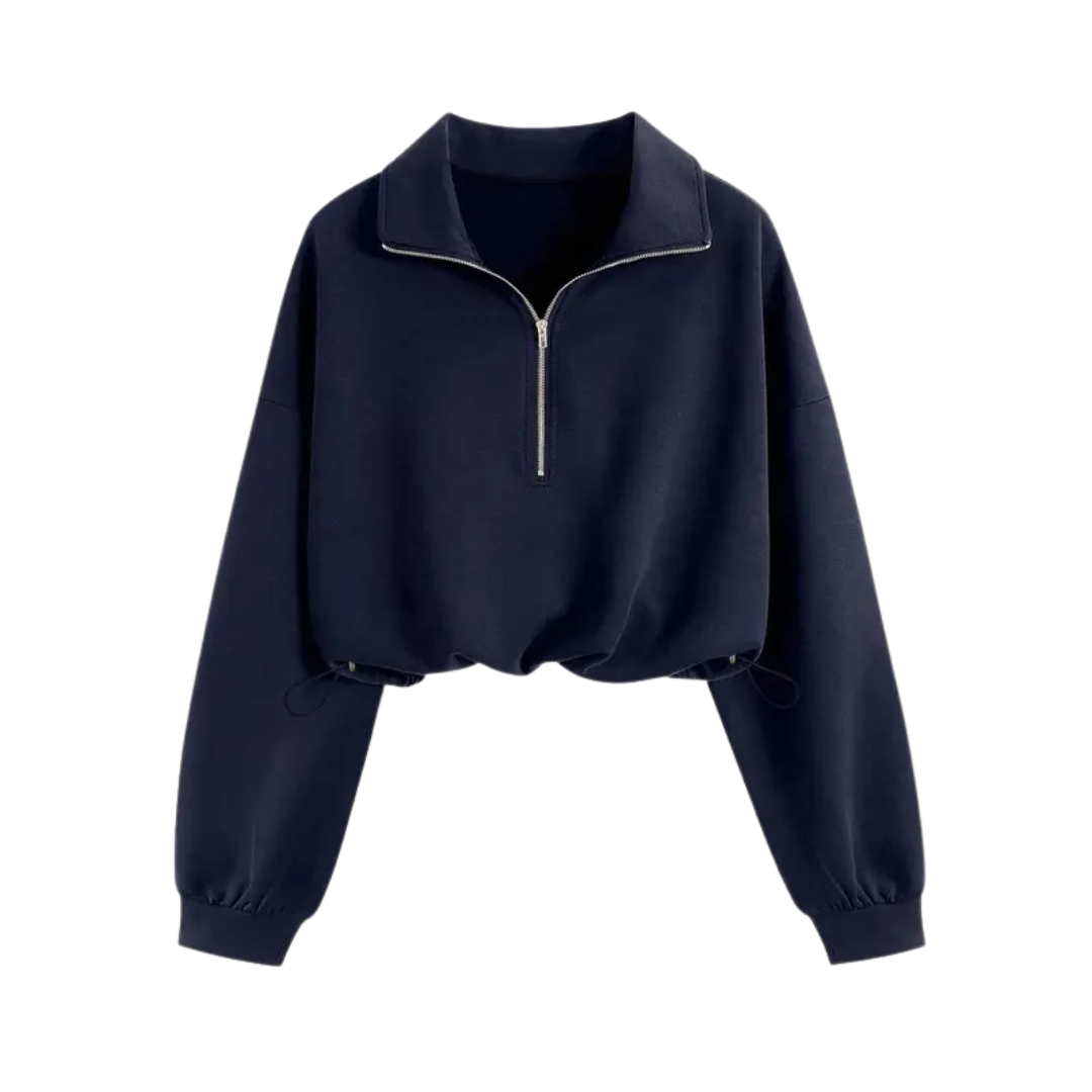 Glenda – Comfortable Half-Zip Drawstring Cropped Sweatshirt