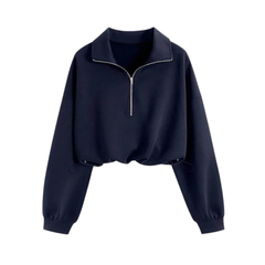 Glenda – Comfortable Half-Zip Drawstring Cropped Sweatshirt