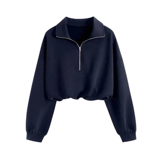 Glenda – Comfortable Half-Zip Drawstring Cropped Sweatshirt
