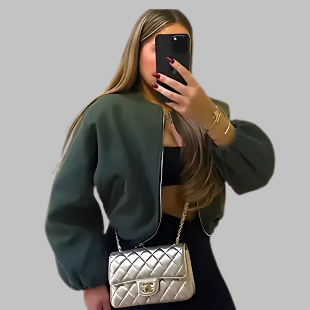 Deirdre – Chic Long Sleeve Zipper Crop Top Jacket