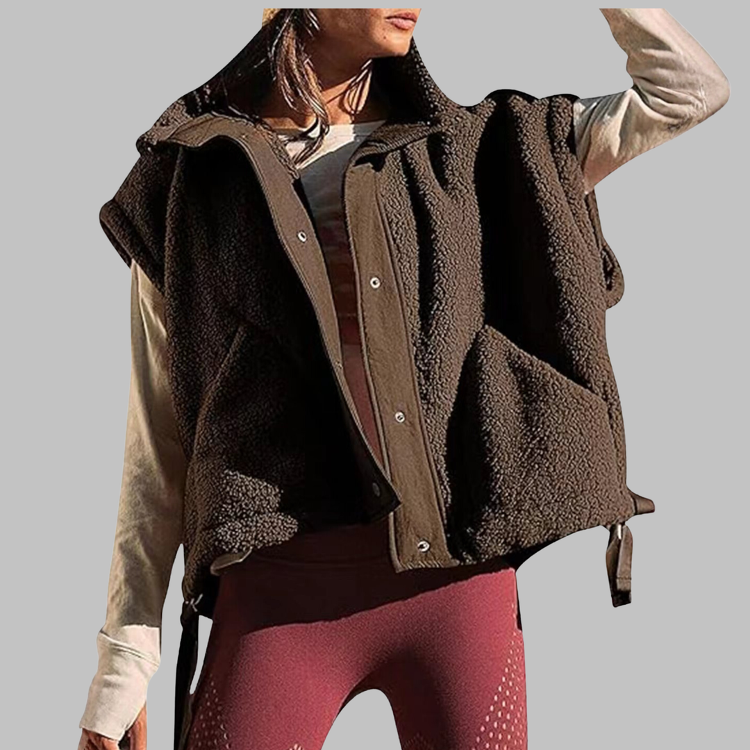 Cynthia – Comfy Warm Fleece Sleeveless Button Down Vest
