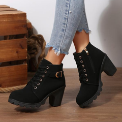 Mavis – Chic Lace-Up Metal Buckle Chunky Ankle Boots