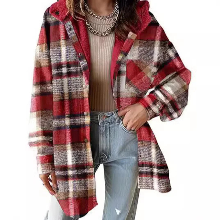 Beatrice – Relaxed Fit Hooded Plaid Jacket