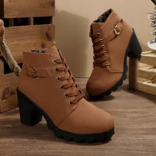Mavis – Chic Lace-Up Metal Buckle Chunky Ankle Boots