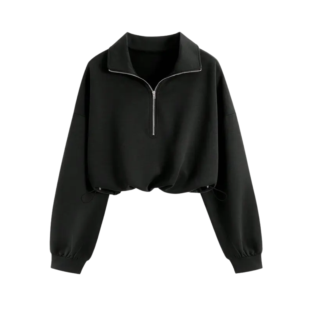 Glenda – Comfortable Half-Zip Drawstring Cropped Sweatshirt