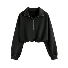 Glenda – Comfortable Half-Zip Drawstring Cropped Sweatshirt