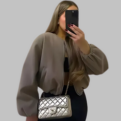 Deirdre – Chic Long Sleeve Zipper Crop Top Jacket