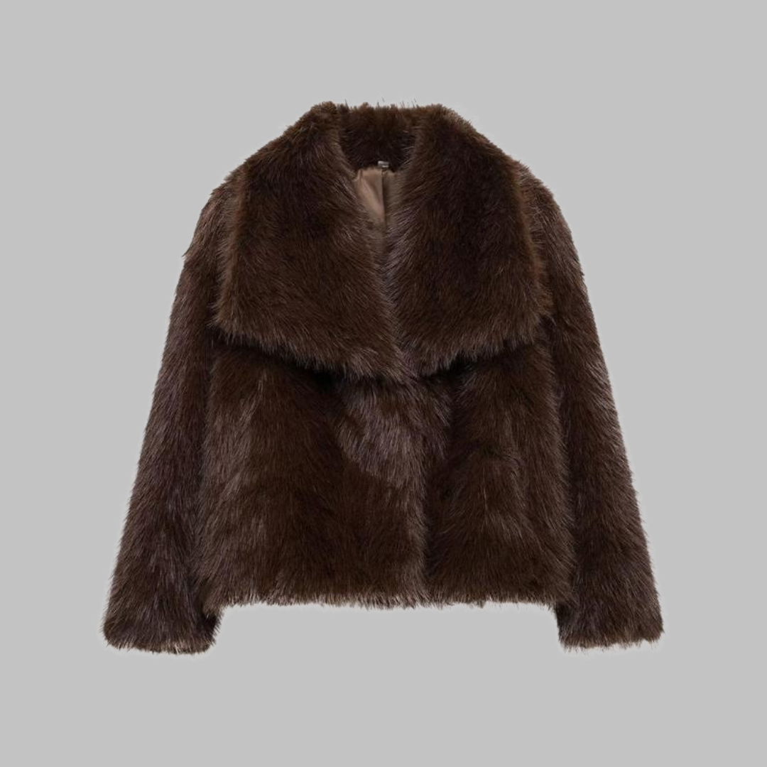 Anthea – Classy Long Sleeve Collared Fuzzy Coat