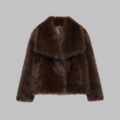 Anthea – Classy Long Sleeve Collared Fuzzy Coat