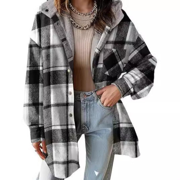 Beatrice – Relaxed Fit Hooded Plaid Jacket