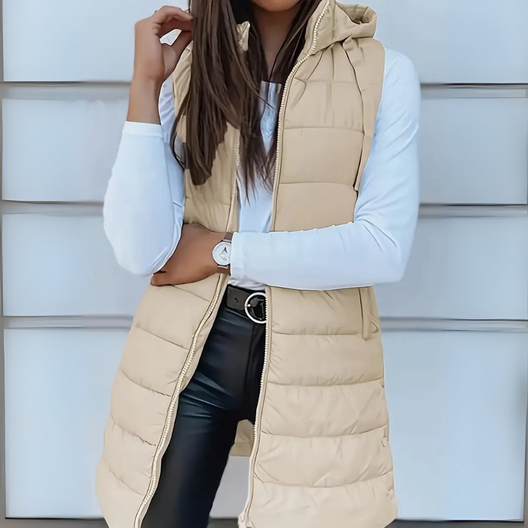 Freda – Casual Sleeveless Hooded Long Puffer Vest