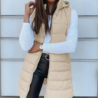 Freda – Casual Sleeveless Hooded Long Puffer Vest