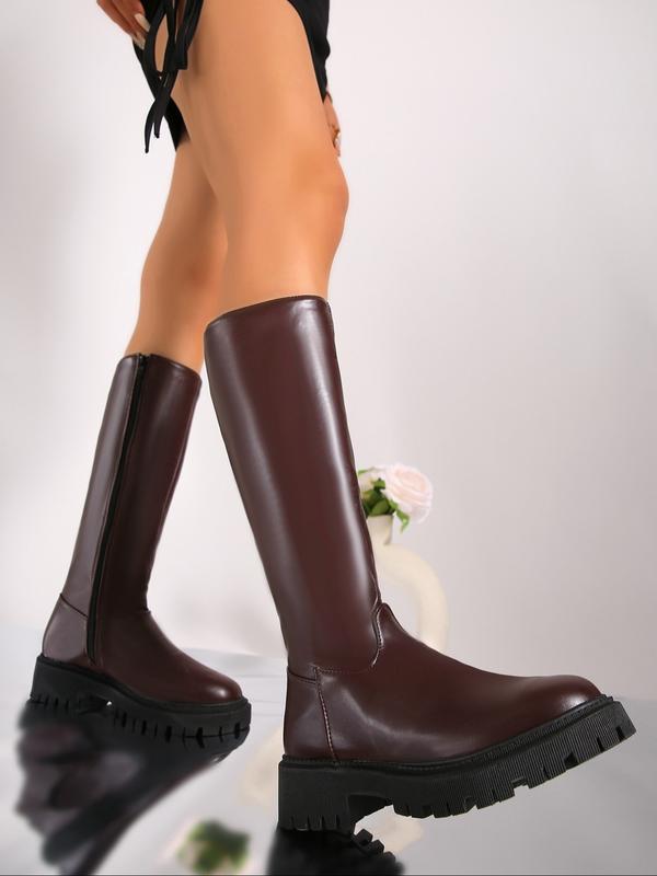 Jean – Knee-High Motorcycle Boots with PU Leather Zip