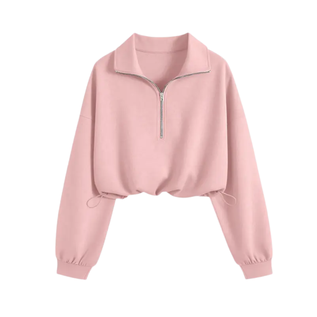 Glenda – Comfortable Half-Zip Drawstring Cropped Sweatshirt