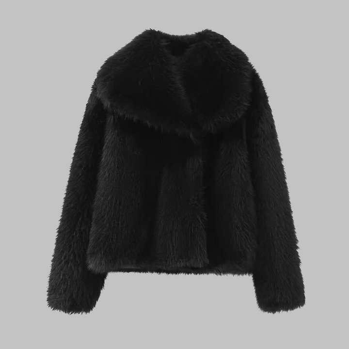 Anthea – Classy Long Sleeve Collared Fuzzy Coat