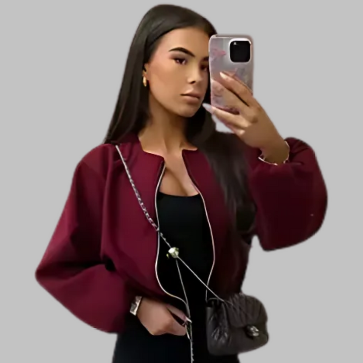 Deirdre – Chic Long Sleeve Zipper Crop Top Jacket
