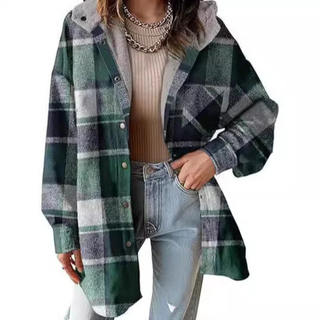 Beatrice – Relaxed Fit Hooded Plaid Jacket