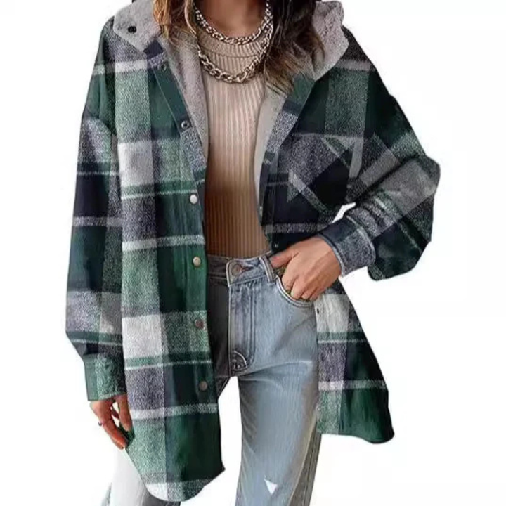 Beatrice – Relaxed Fit Hooded Plaid Jacket