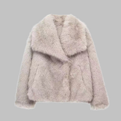 Anthea – Classy Long Sleeve Collared Fuzzy Coat