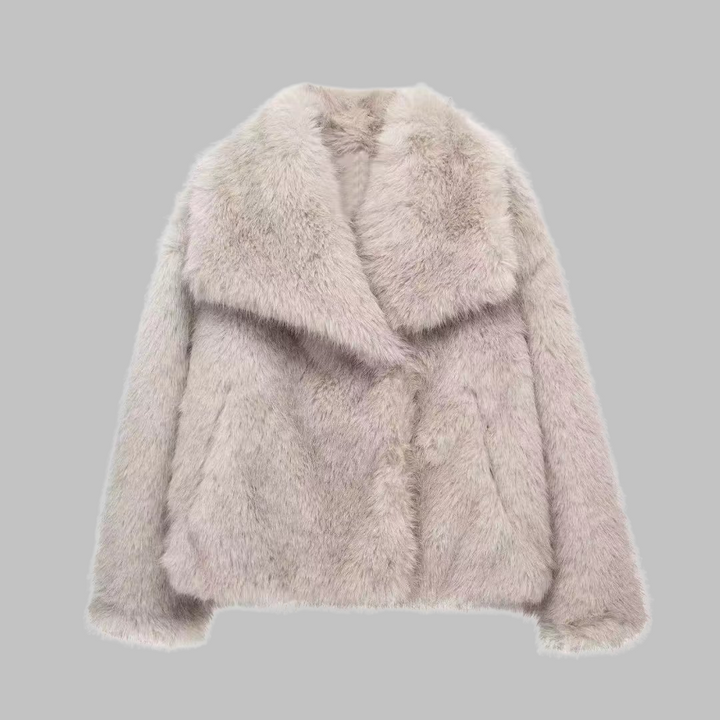 Anthea – Classy Long Sleeve Collared Fuzzy Coat