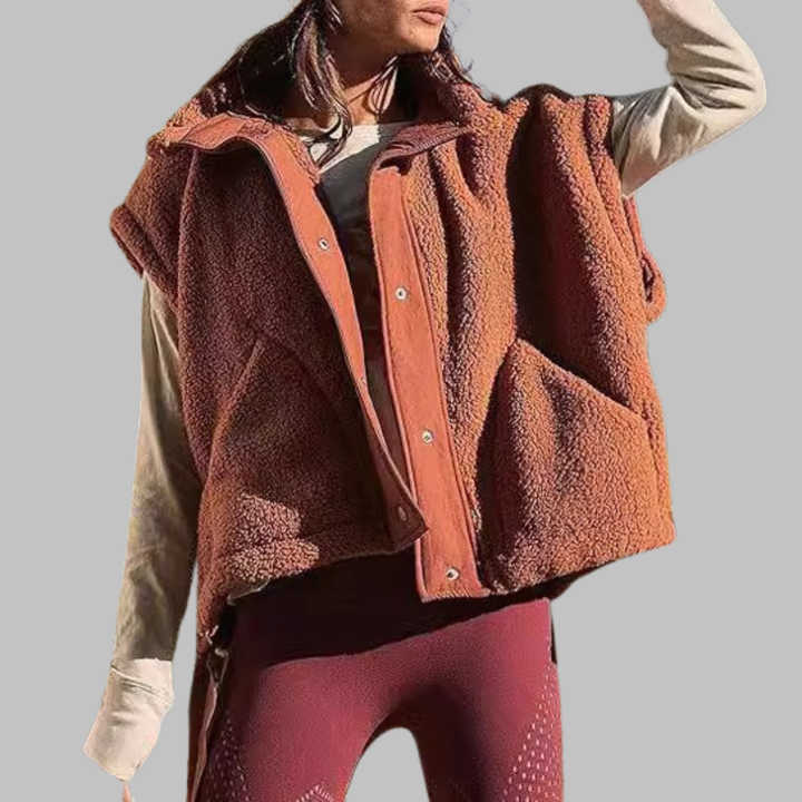 Cynthia – Comfy Warm Fleece Sleeveless Button Down Vest