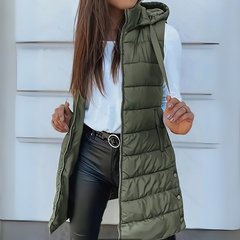 Freda – Casual Sleeveless Hooded Long Puffer Vest