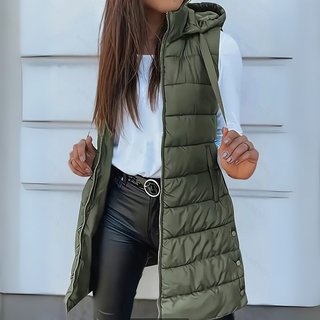 Freda – Casual Sleeveless Hooded Long Puffer Vest