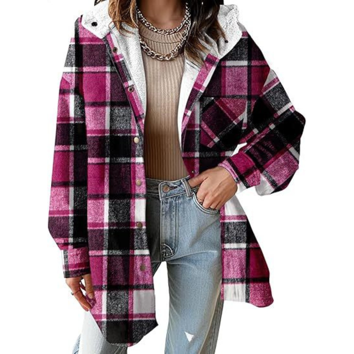 Beatrice – Relaxed Fit Hooded Plaid Jacket