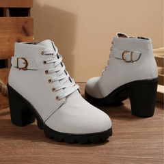 Mavis – Chic Lace-Up Metal Buckle Chunky Ankle Boots