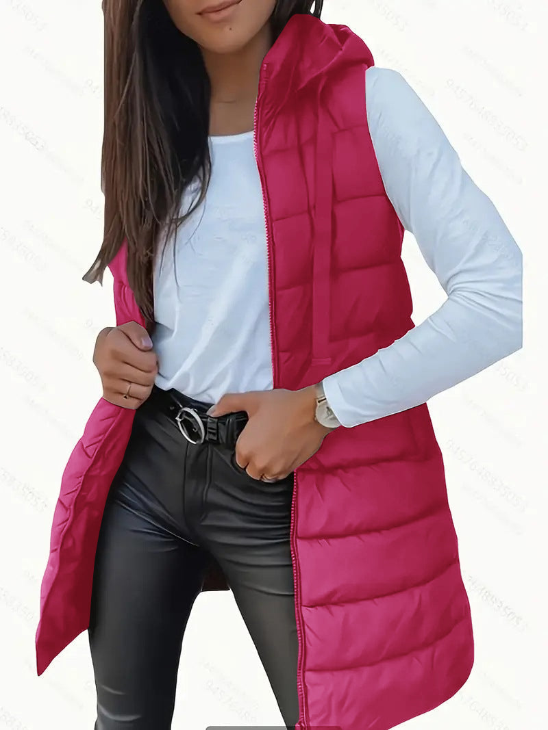 Freda – Casual Sleeveless Hooded Long Puffer Vest