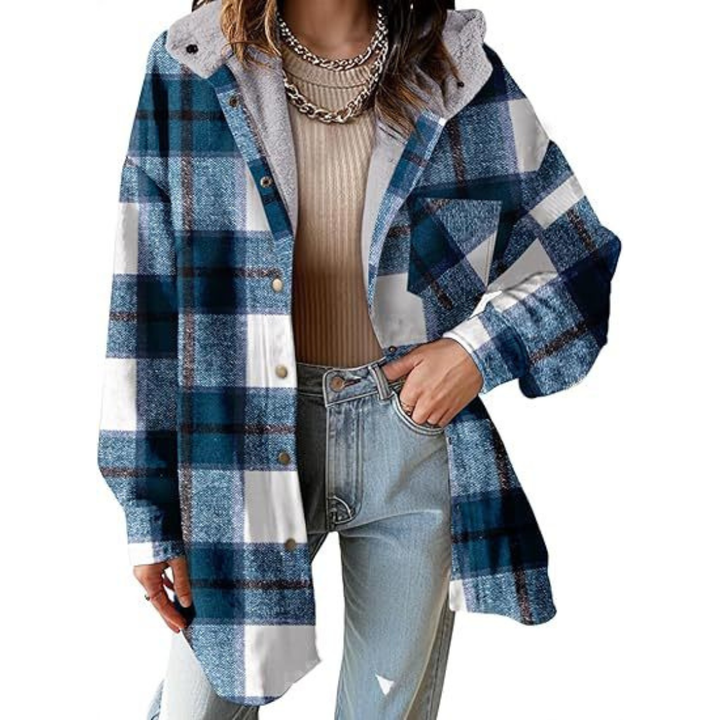 Beatrice – Relaxed Fit Hooded Plaid Jacket