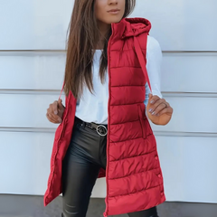 Freda – Casual Sleeveless Hooded Long Puffer Vest