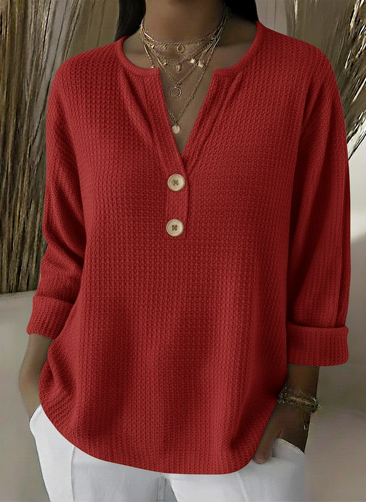 Lucía | T-Shirt Henley mit geprägter Textur und Knöpfen
