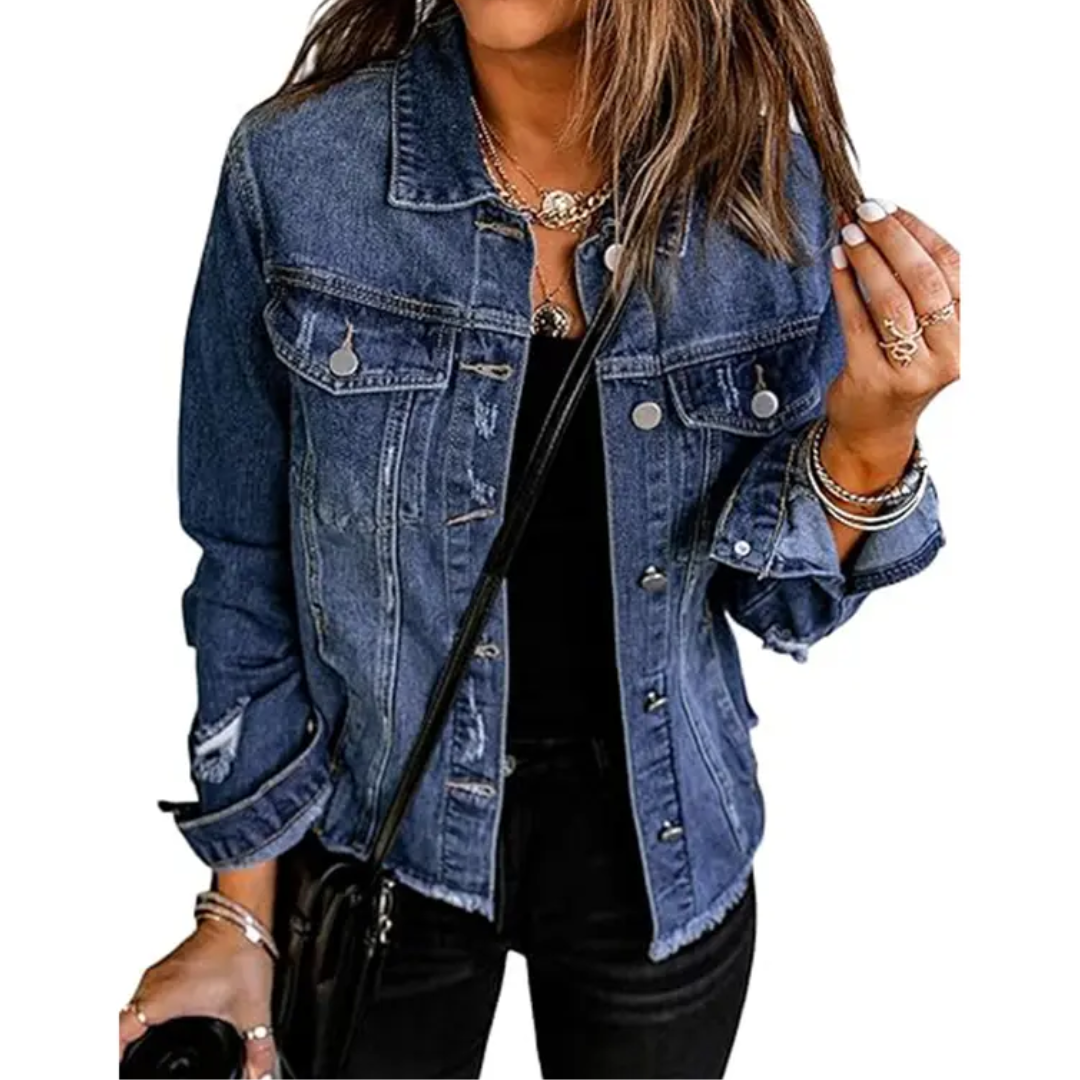Brenda – Classic Distressed Denim Jacket